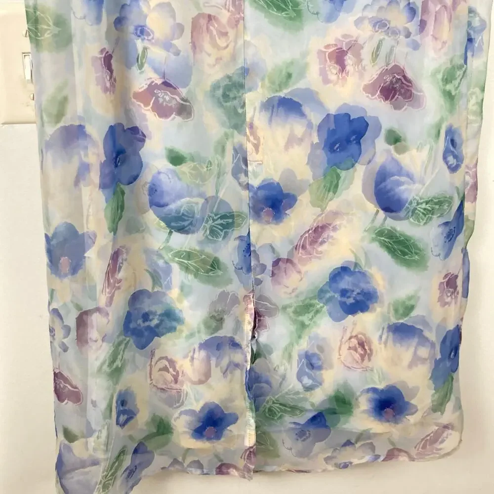 VTG Womens White & Blue Sheer Floral Maxi Skirt XS Fairy Cottage Ethereal Y2K - Picture 8 of 9
